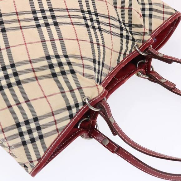 BURBERRY Nova Check Blue Label Tote Bag Nylon Beige Red Auth 49770 - Picture 6 of 16
